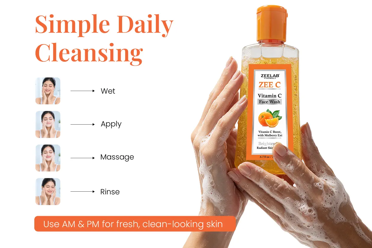 1. woman applying zee c vitamin c face wash for fresh glowing skin