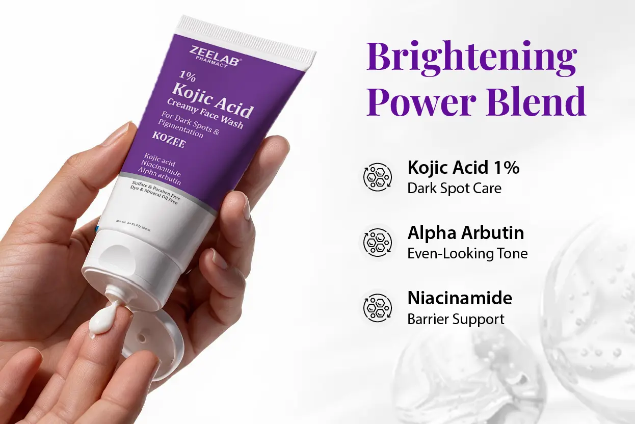 kozee kojic acid 1% face wash with alpha arbutin and niacinamide