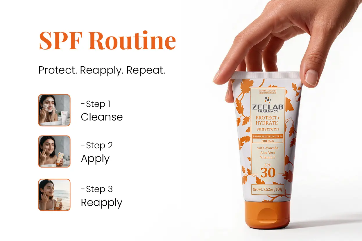 zeelab spf 30 sunscreen application routine