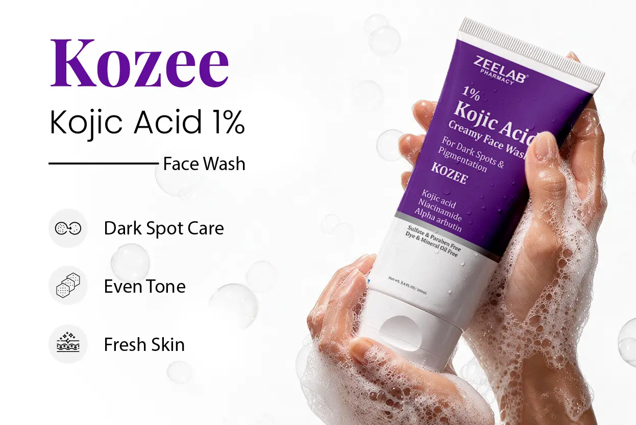 kozee kojic acid 1% creamy face wash for dark spots and pigmentation