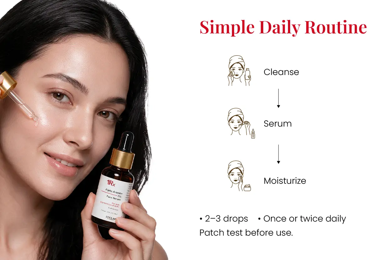 alpha arbutin 2% face serum daily skincare routine for pigmentation and dark spots
