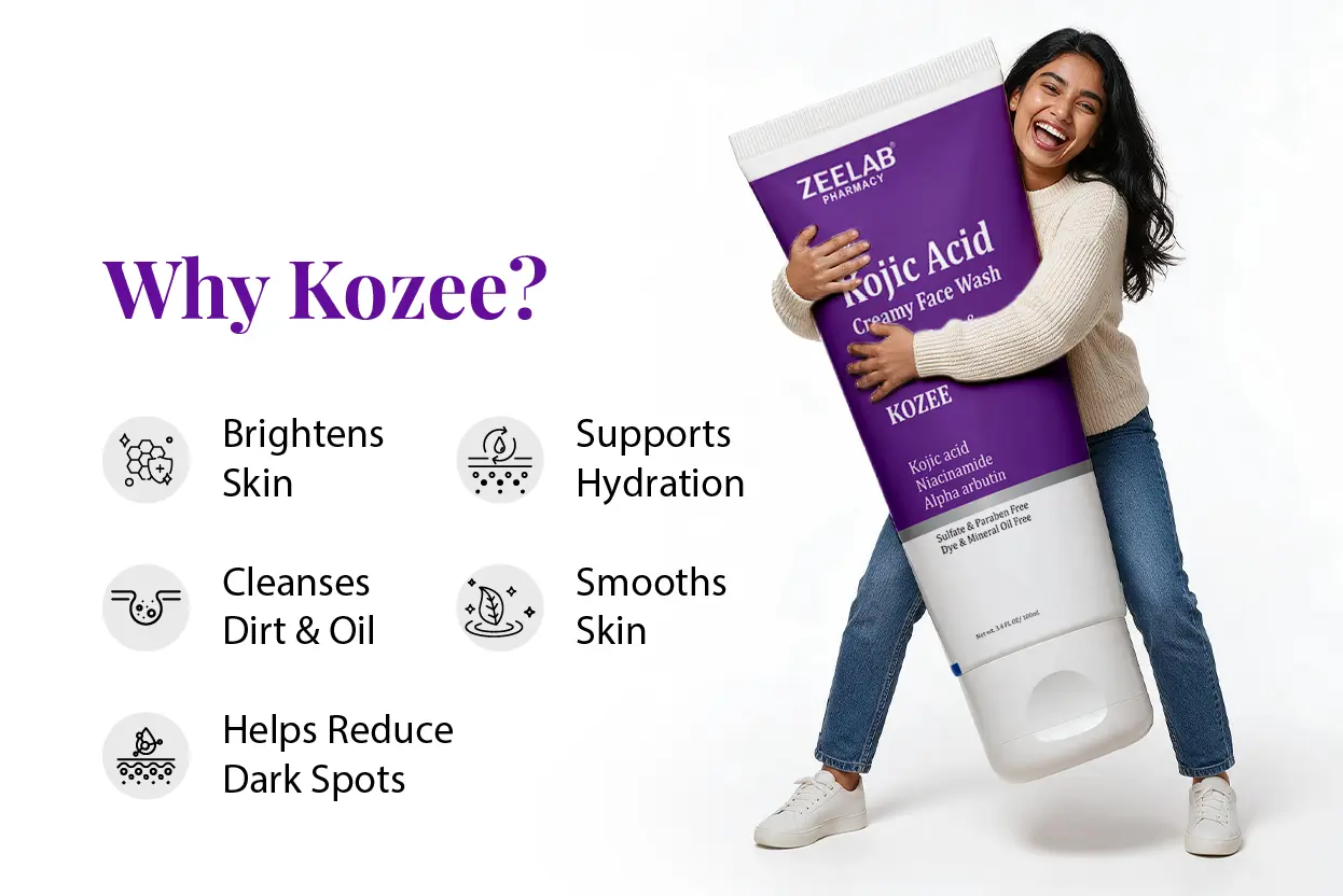 kozee kojic acid 1% face wash for bright and smooth-looking skin