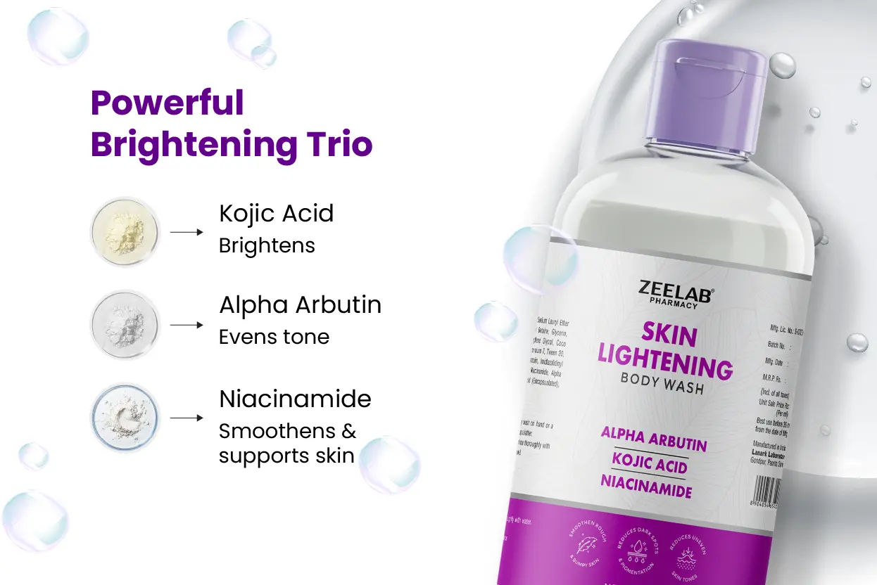 1. zeelab body wash with kojic acid and alpha arbutin