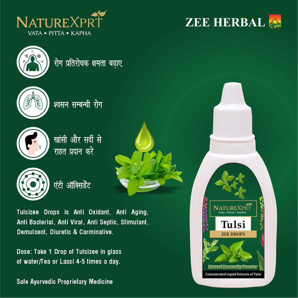 NatureXprt Tulsizee Drops | Tulsi Drops Immunity Booster & Cough And Cold Reliever