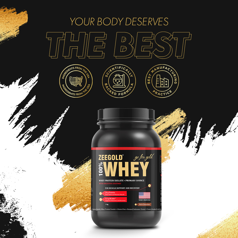 ZEEGOLD 100% Whey Protein Isolate Powder Rich Chocolate Flavour