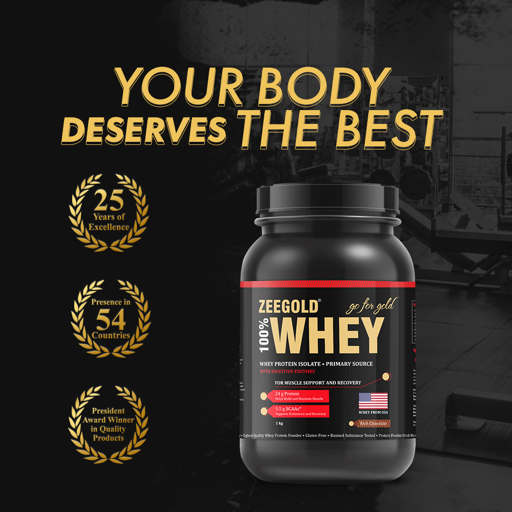 ZEEGOLD 100% Whey Protein Isolate Powder Rich Chocolate Flavour