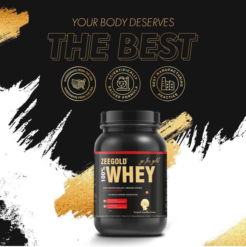 ZEEGOLD 100% Whey Protein Isolate Powder French Vanilla Creme Flavour