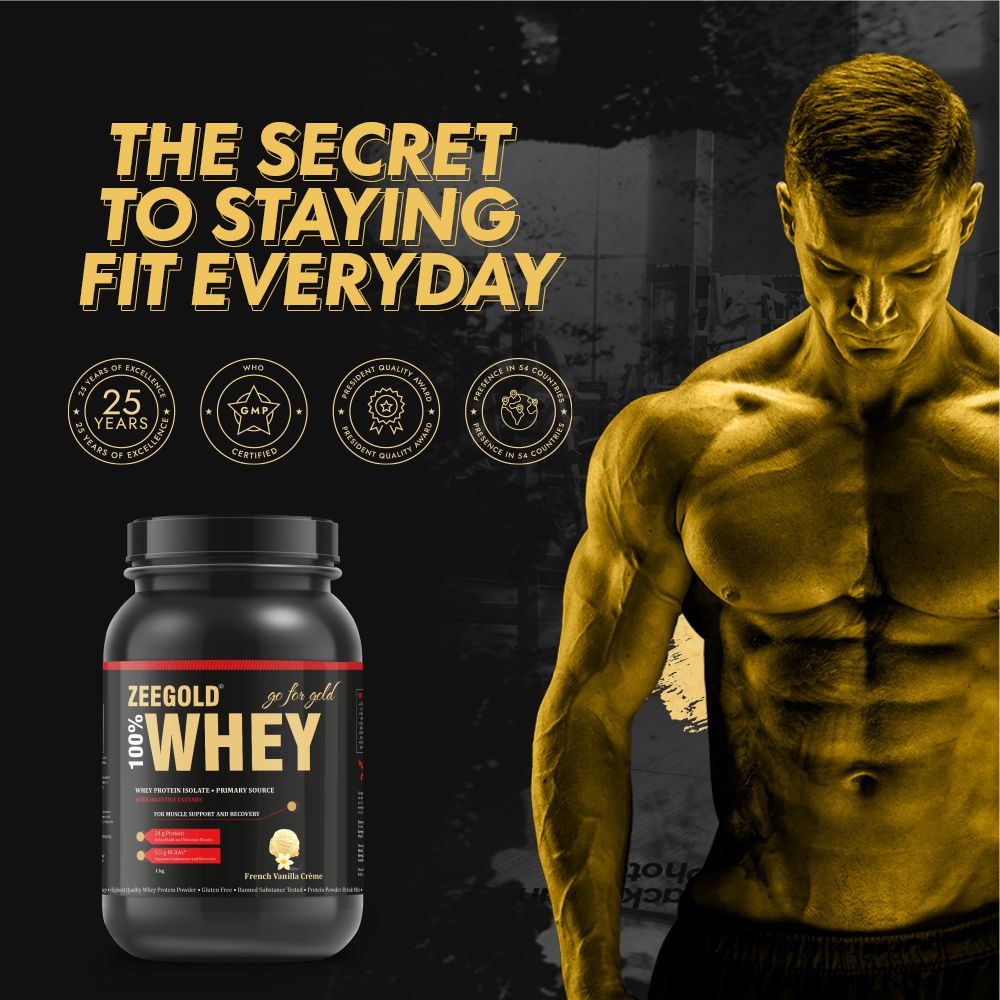ZEEGOLD 100% Whey Protein Isolate Powder French Vanilla Creme Flavour