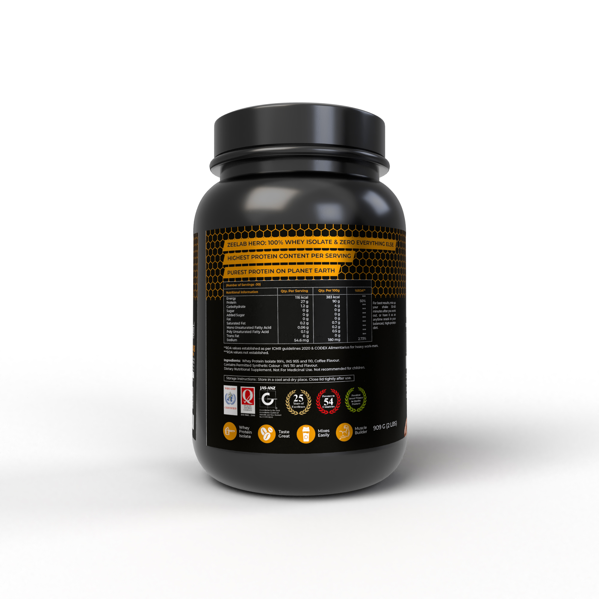 ZEELAB HERO 100% Whey Protein Isolate Cafe Mocha 909 gms