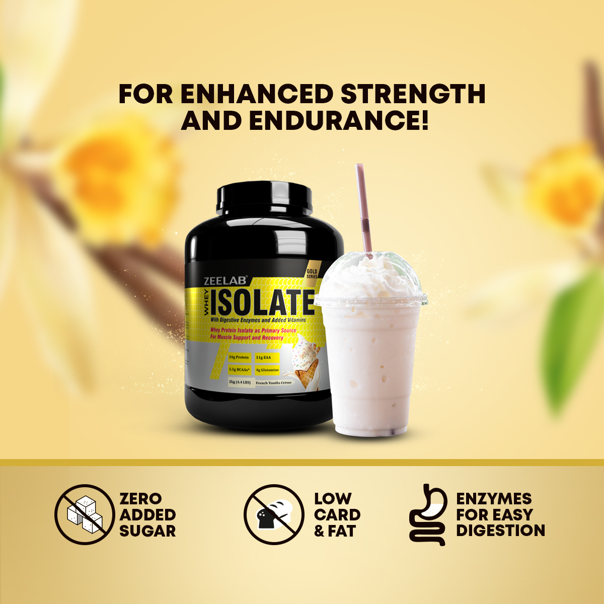 ZEELAB Whey Protein Isolate Powder French Vanilla Creme
