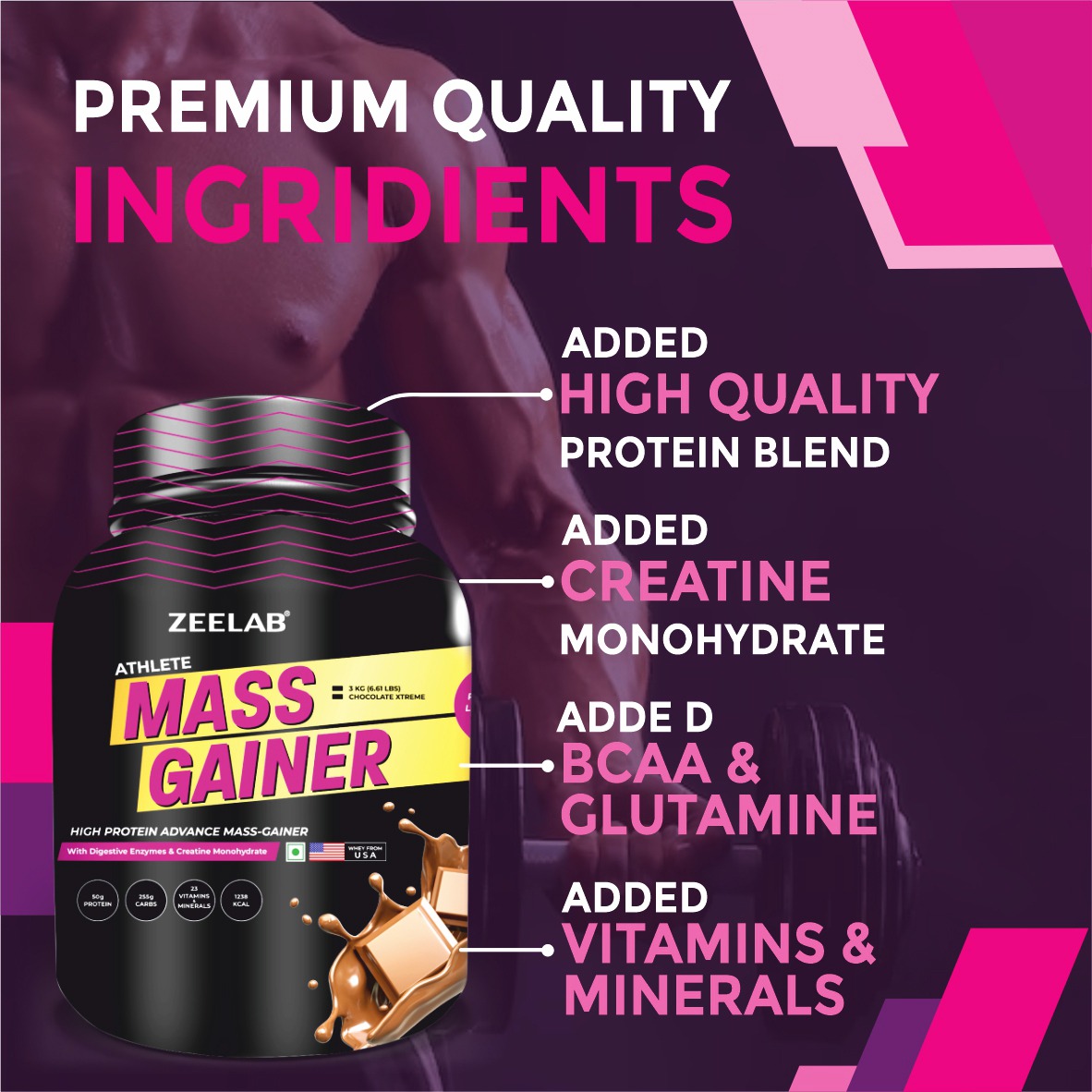 ZEELAB Athlete Mass Gainer 3Kg Chocolate Xtreme