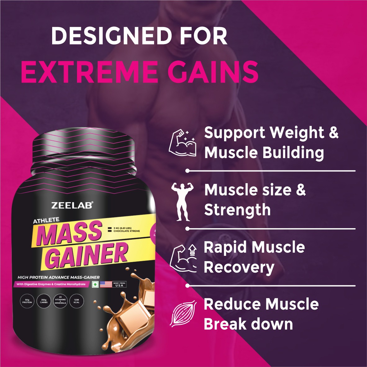 ZEELAB Athlete Mass Gainer 3Kg Chocolate Xtreme