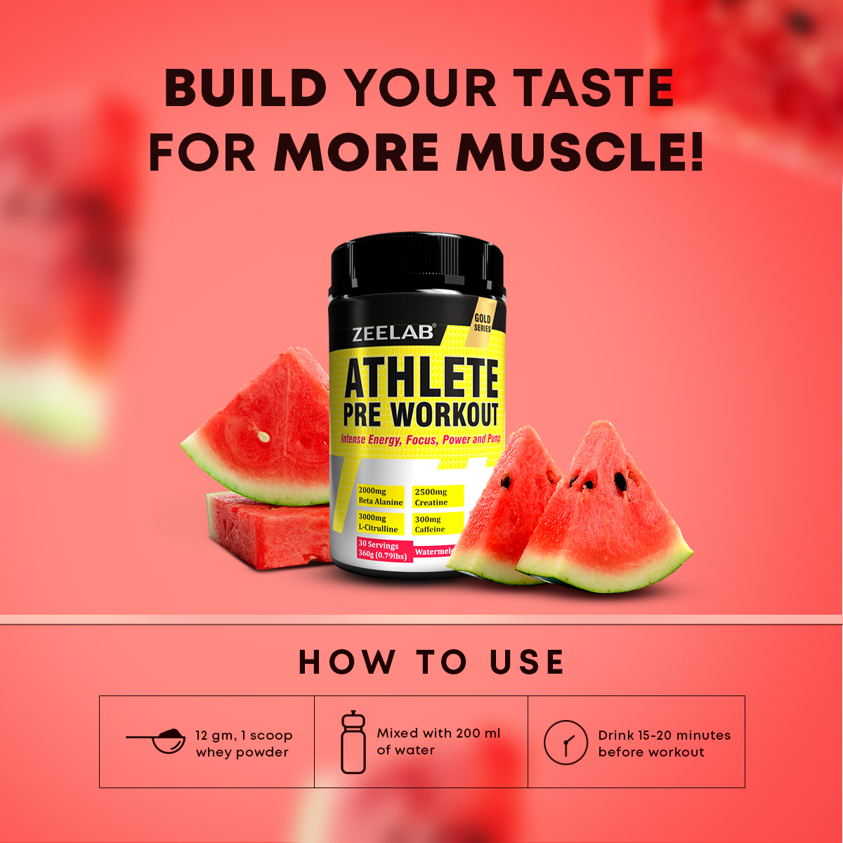 Zeelab Athlete Pre Workout 360 g (0.79 lb) Watermelon