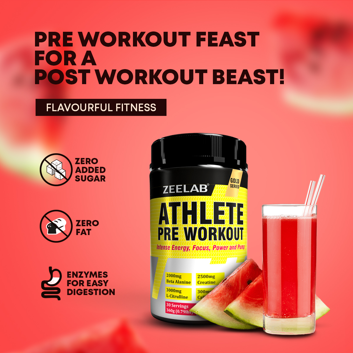 Zeelab Athlete Pre Workout 360 g (0.79 lb) Watermelon
