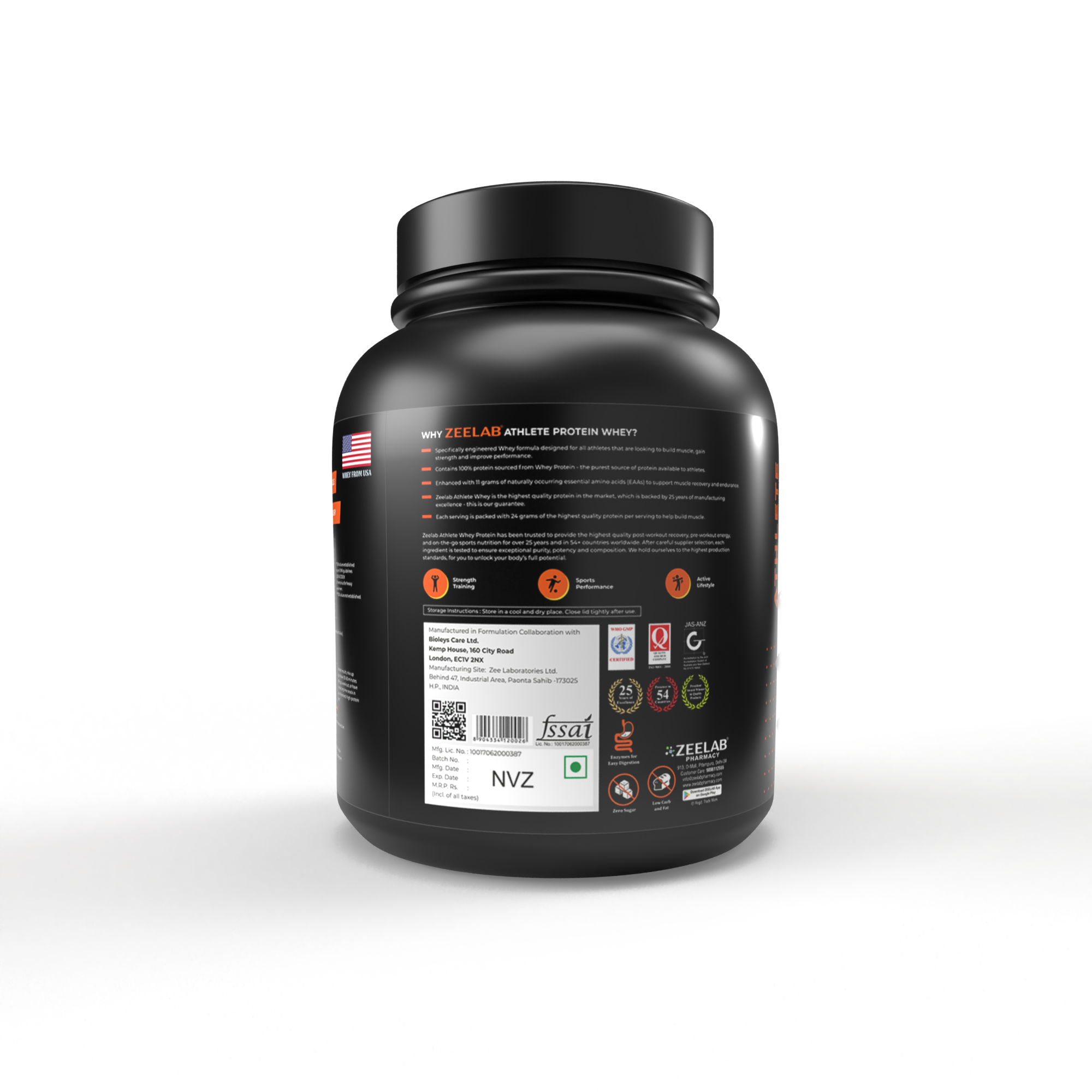 Zeelab Athlete 100% Whey Protein 2 kg (4.4 lb) Rich Chocolate