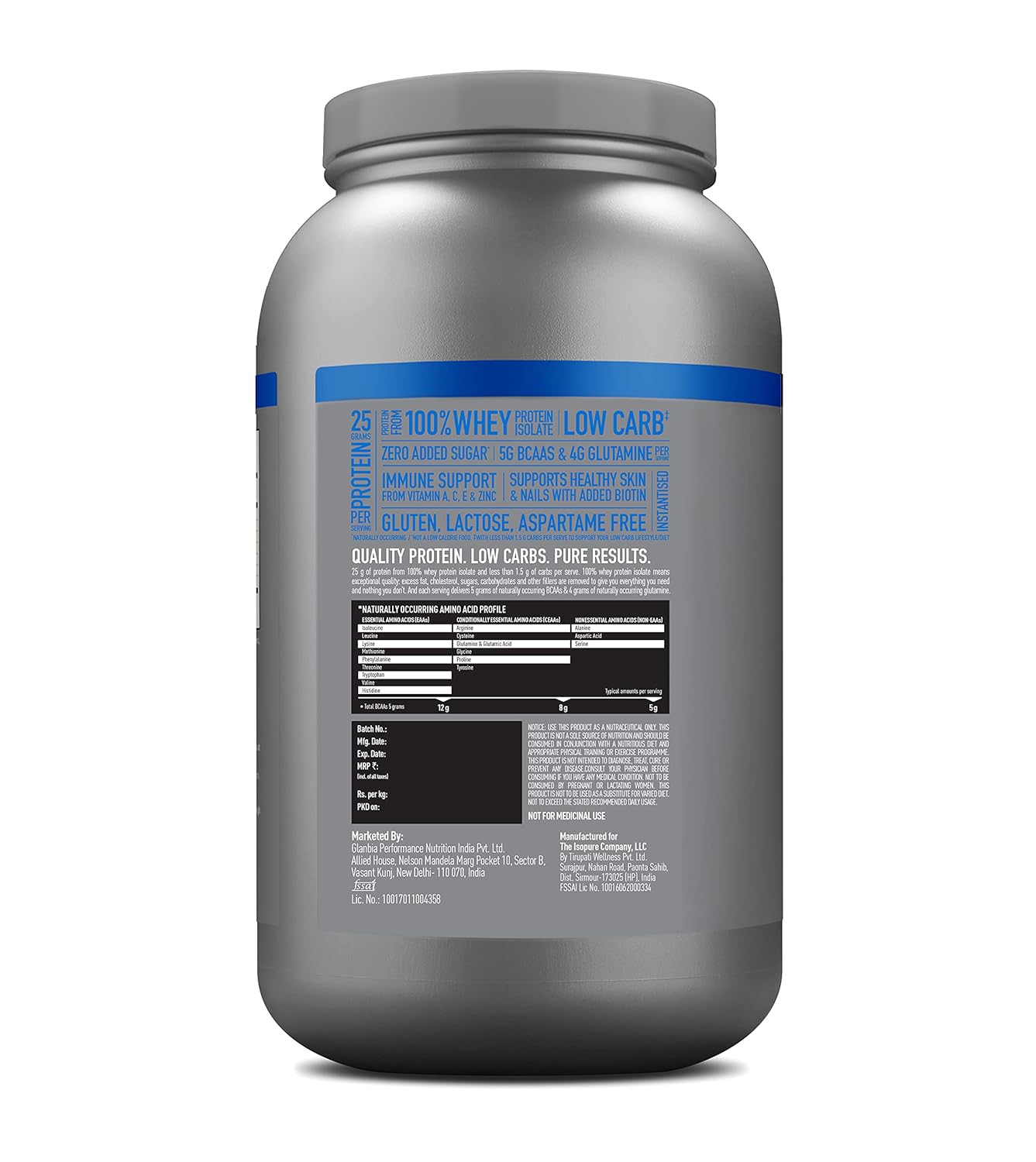 Isopure Protein Powder Isolate Creamy Vanilla 1Kg