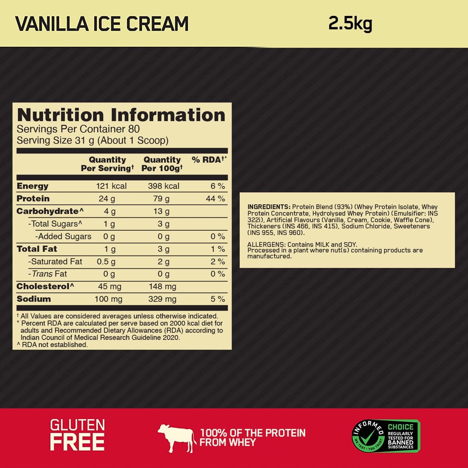Optimum Nutrition (ON) Gold Standard Whey Protein Vanilla Ice Cream 2.5 kg