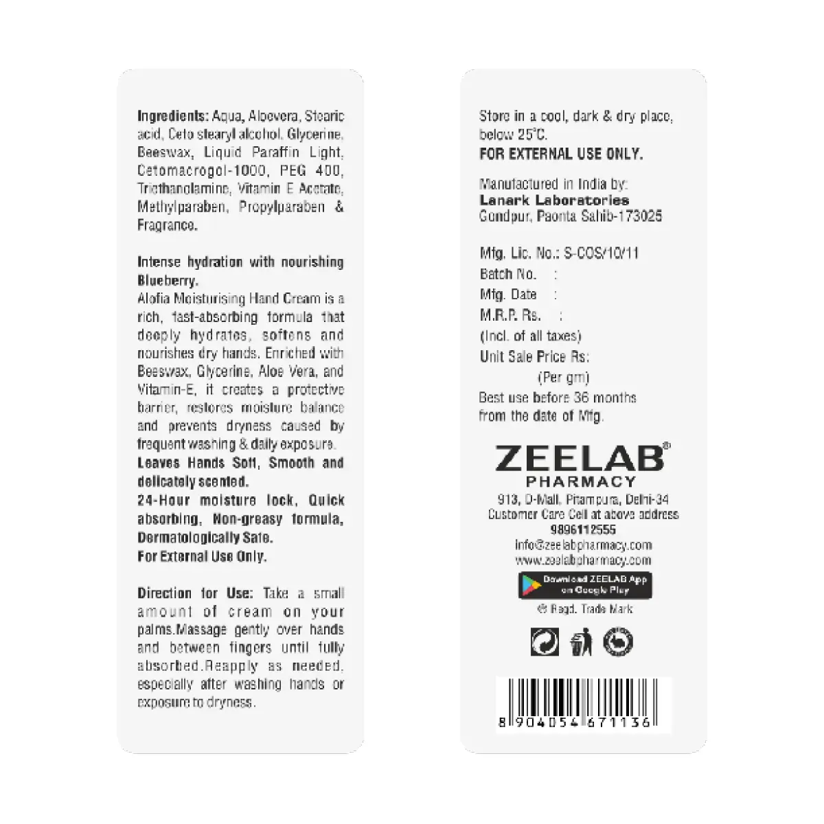 ALOFIA Moisturising Hand Cream &ndash; Vanilla