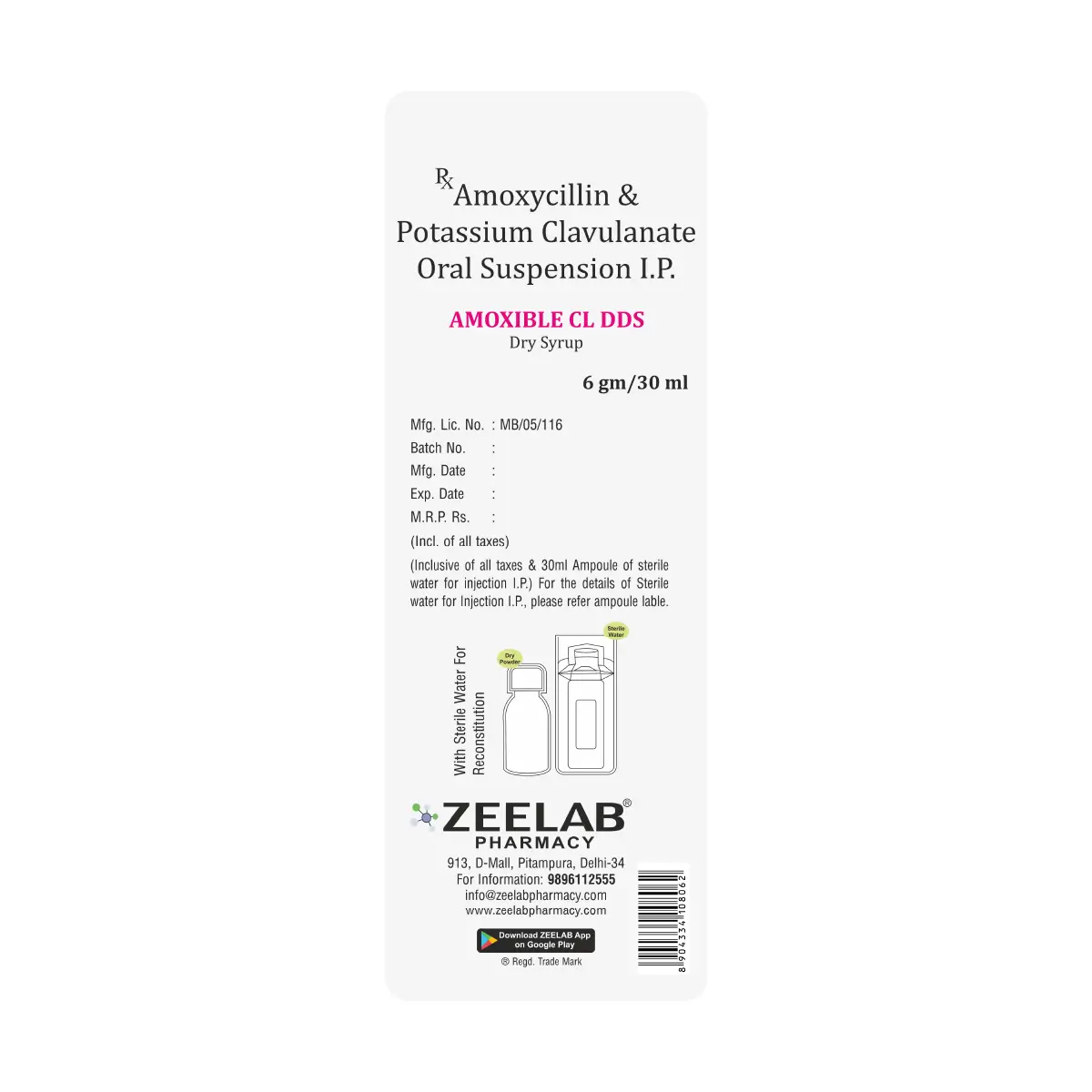 Amoxible CL DDS Antibiotic Oral Suspension