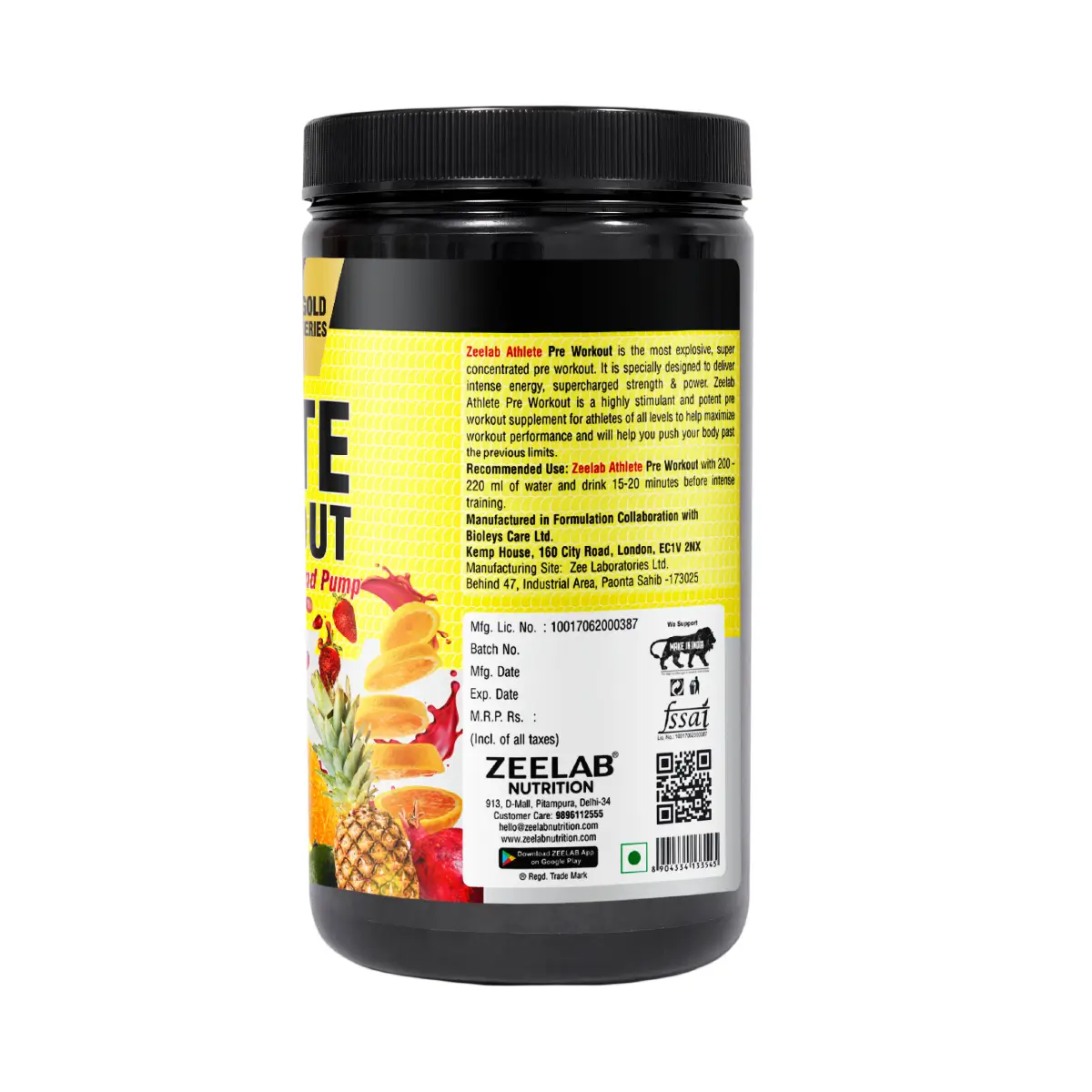 Zeelab Athlete Pre Workout Fruit Punch - 360gm