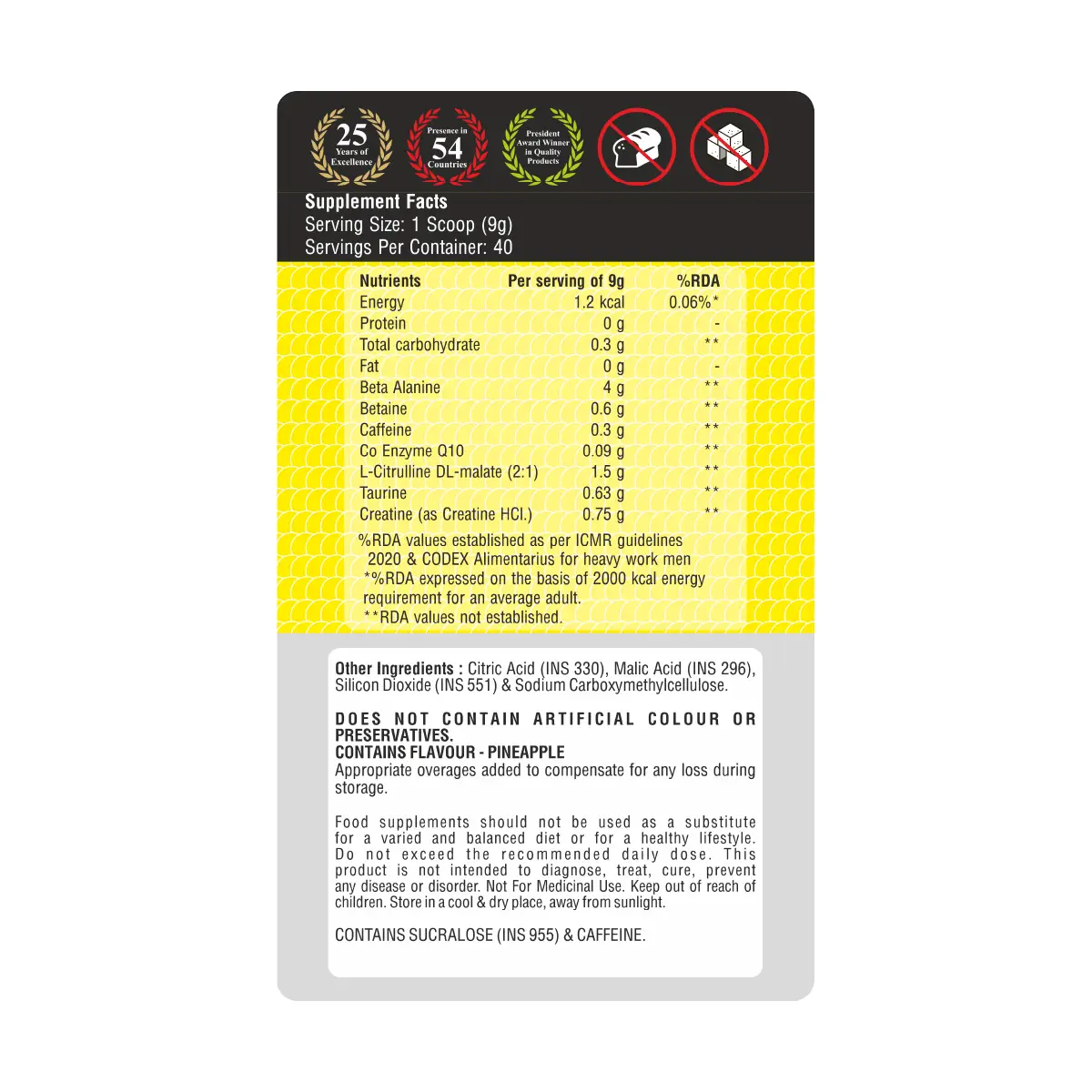 Zeelab Athlete Pre Workout Pineapple Flavour - 360gm