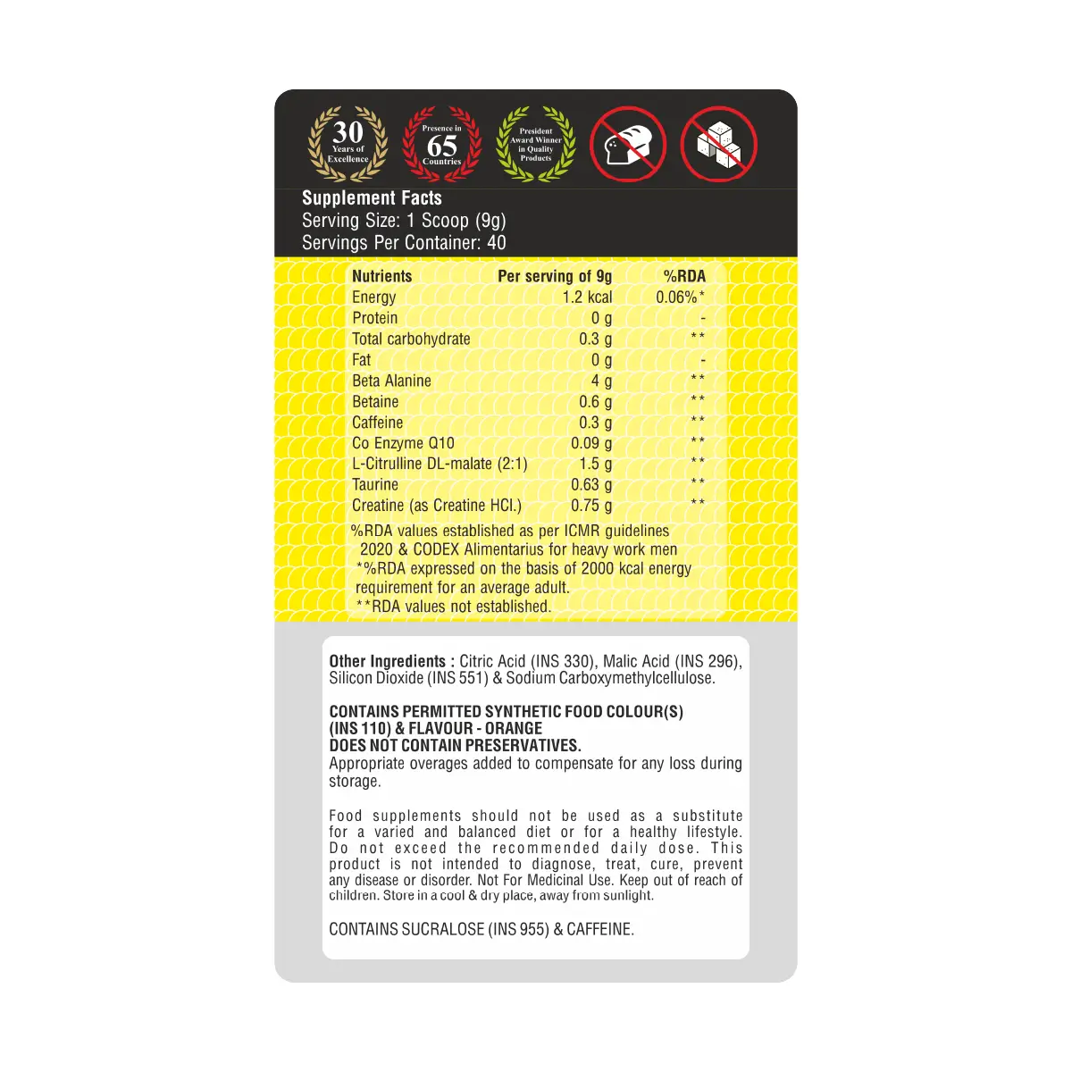 Zeelab Athlete Pre Workout Tangy Orange - 360g