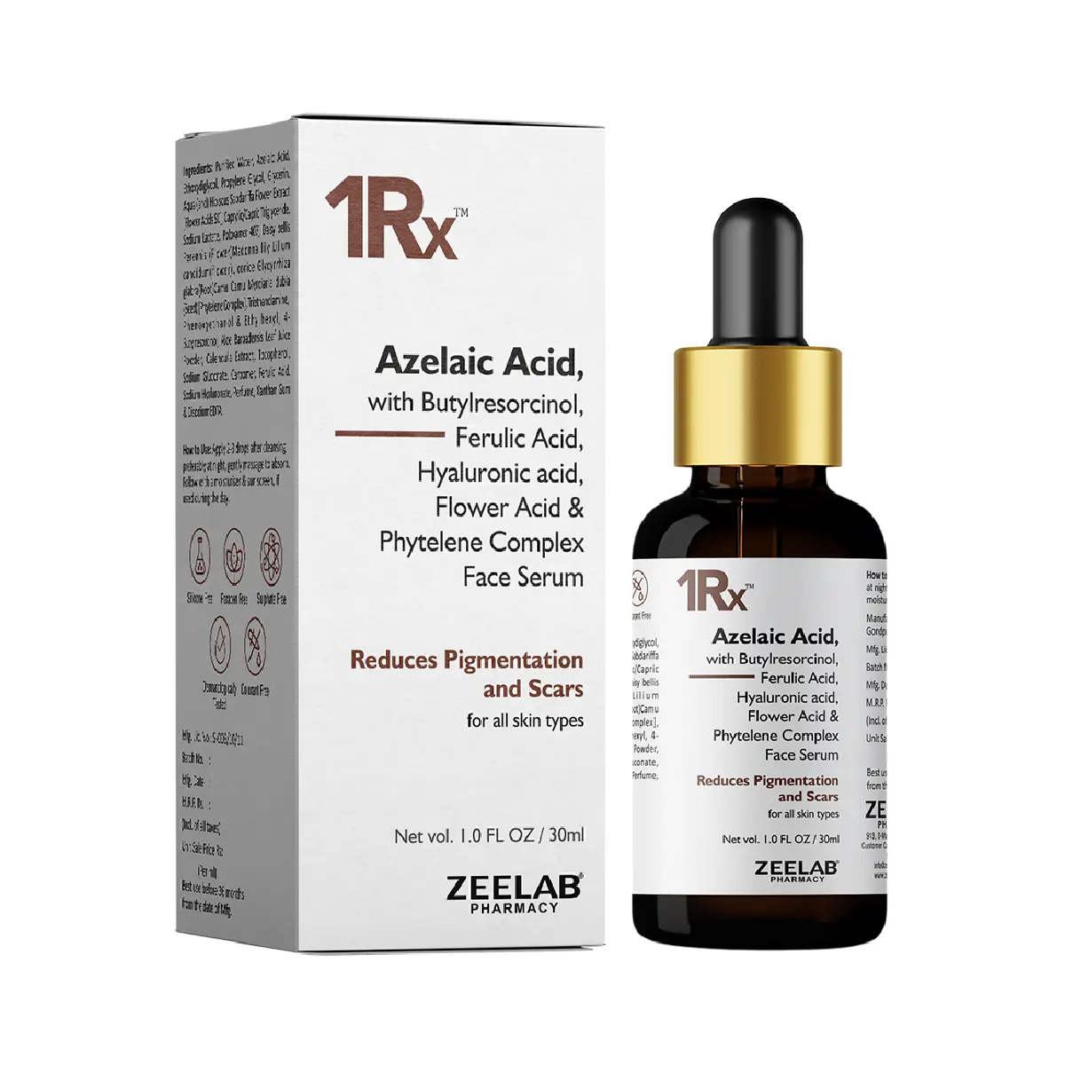 1RX Azelaic Acid Face Serum | Azelaic Acid + Butylresorcinol + Ferulic Acid Serum | Pigmentation & Dark Care Serum