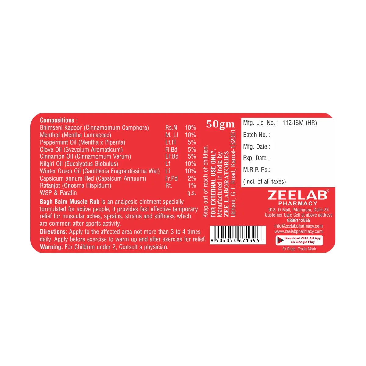 Zeelab Bagh Balm | For Joint Pain & Muscle Relief