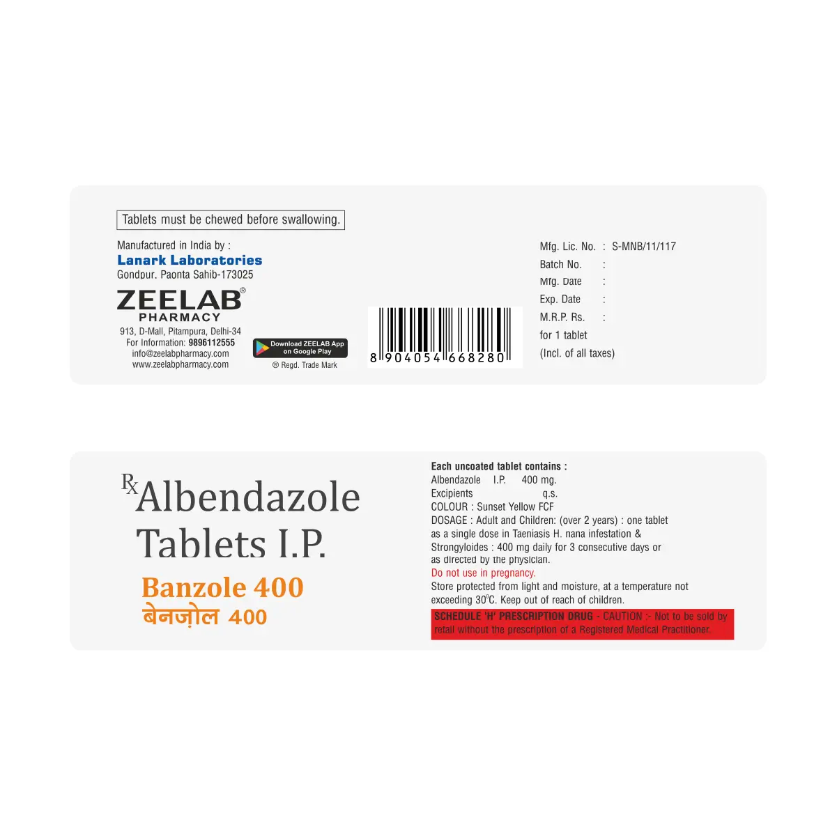 Banzole 400 Anti Worm Tablet