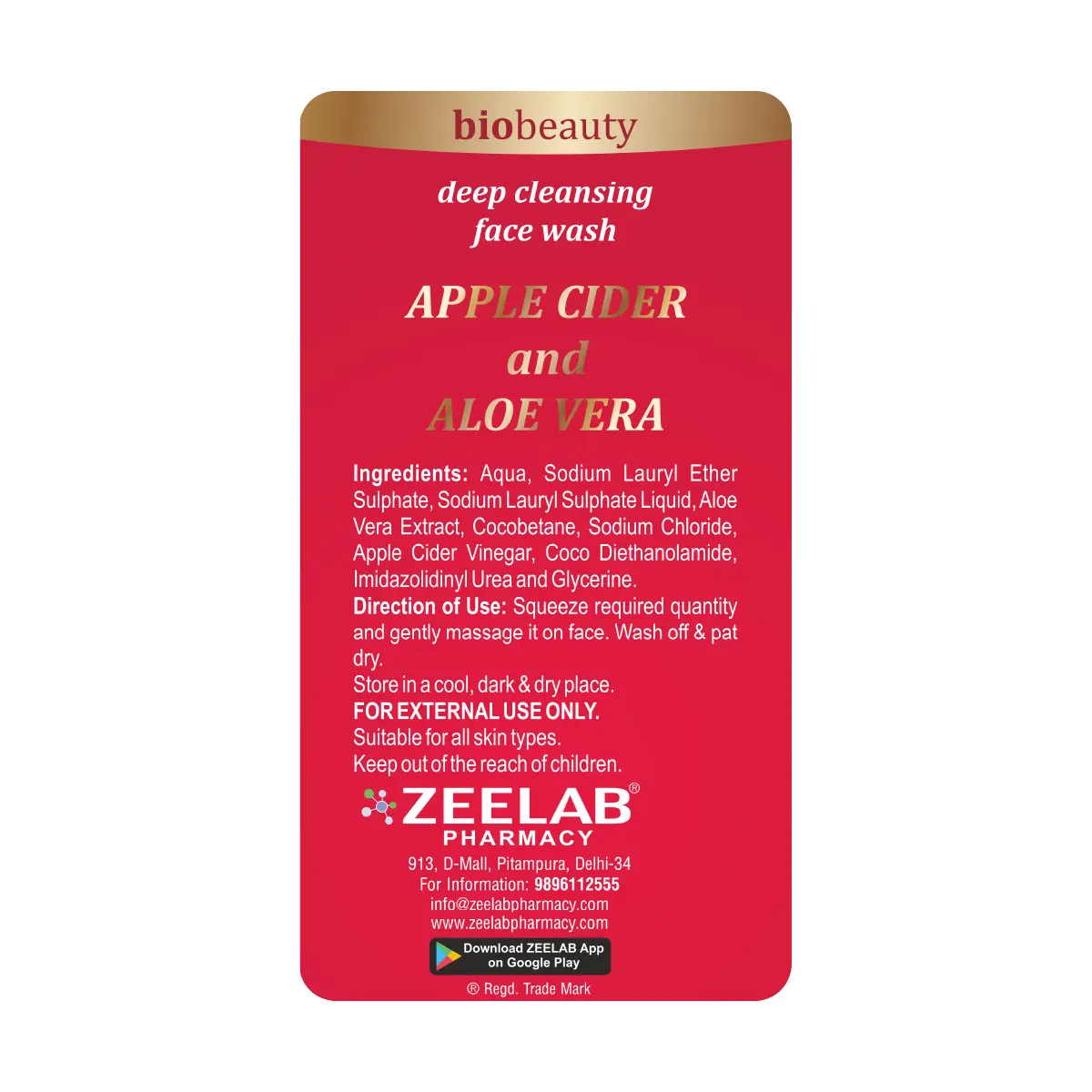 bio beauty face wash 100ml with apple cider and aloe vera face wash
