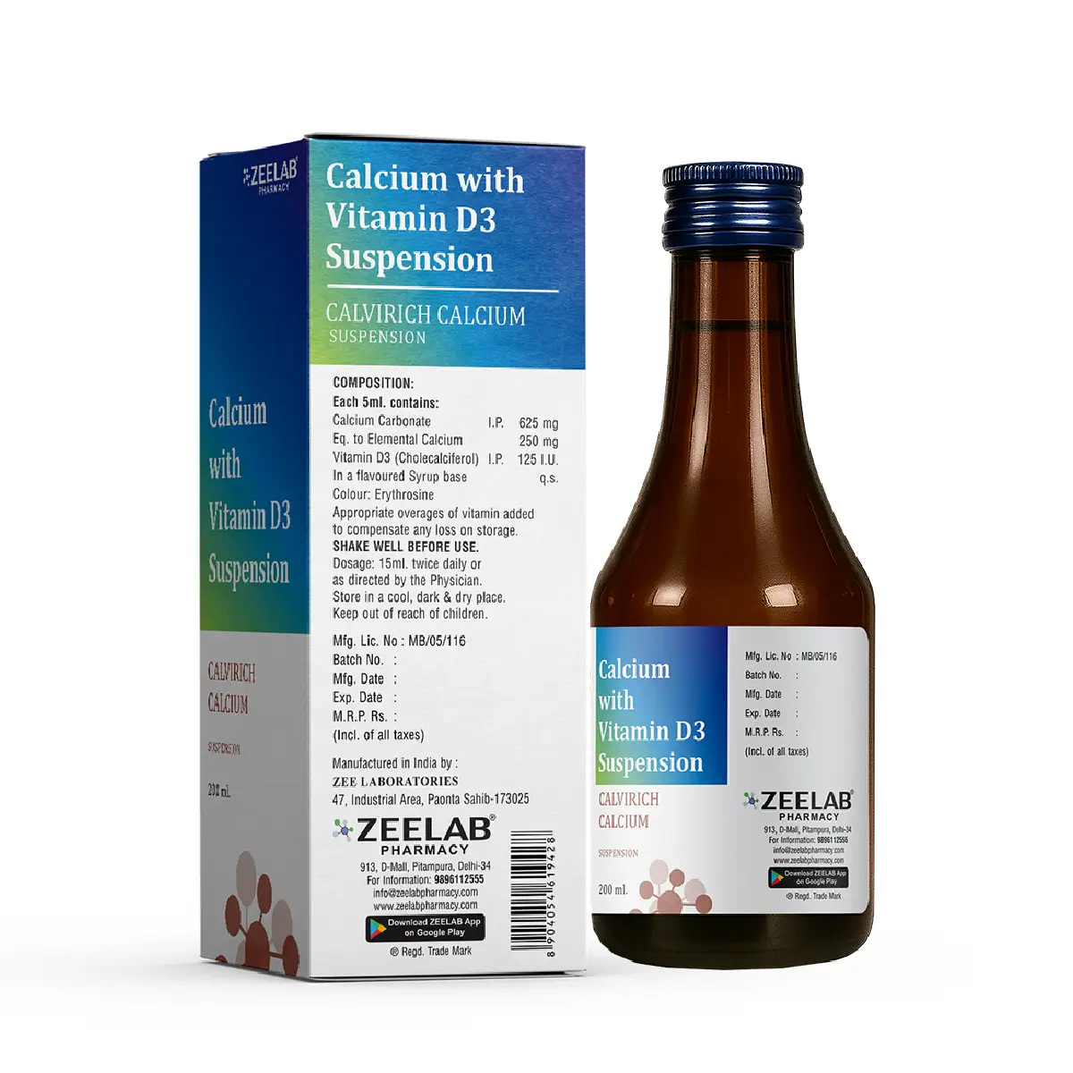 Calvirich Calcium Suspension 200 ml | For Supplement for Bone Health