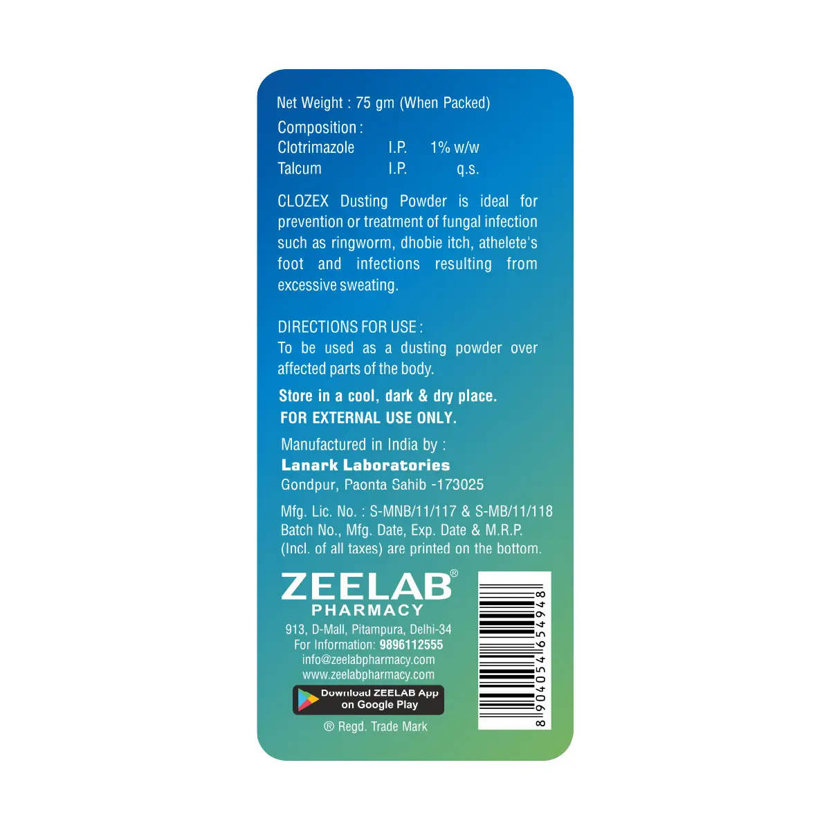 Clozex 1% Clotrimazole Dusting Powder