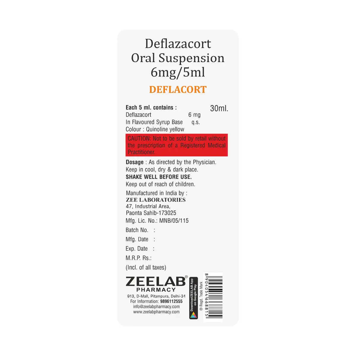 Deflacort 6mg Oral Suspension