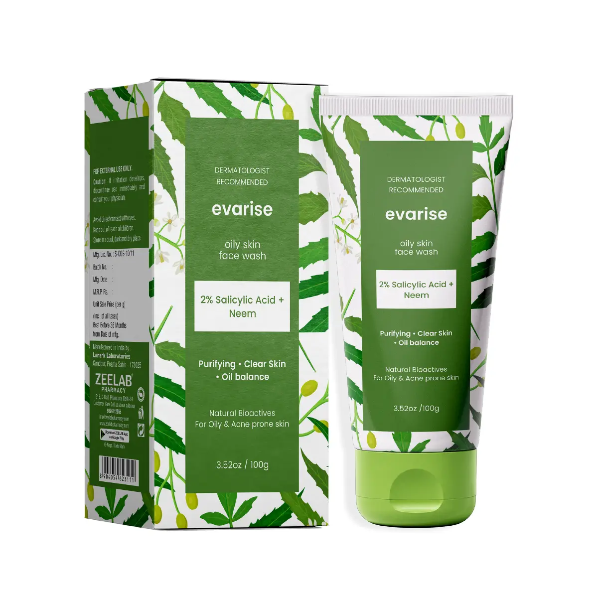 Evarise Neem Salicylic Acid 2% Face Wash 100gm | Acne & Oily Skin Care Face Wash