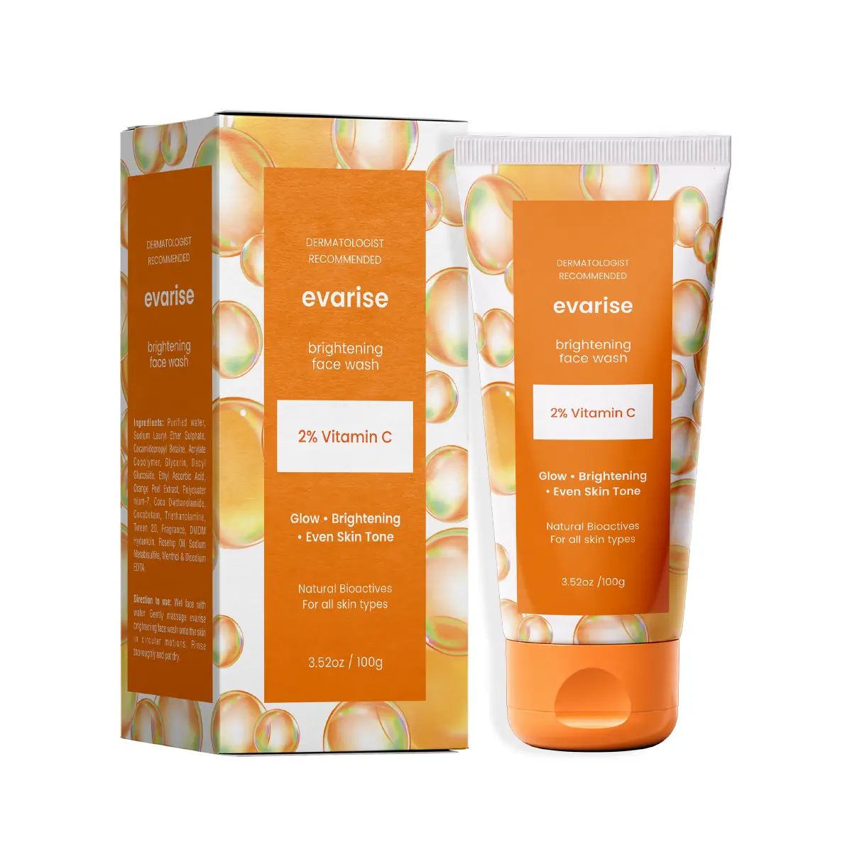 Evarise 2% Vitamin C Face Wash 100gm | Vitamin C + Orange Peel Extract | Brightening Face Wash