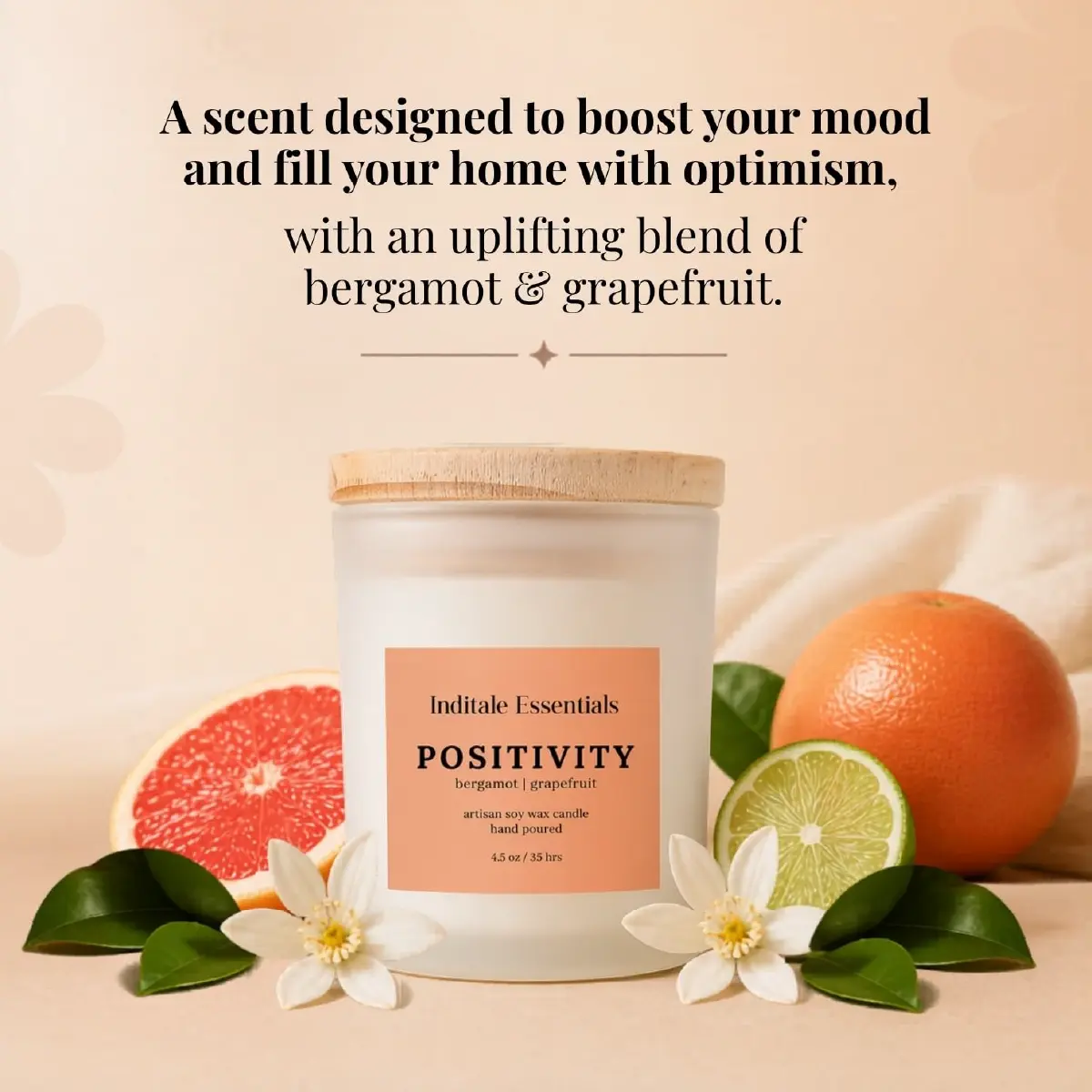 Frosted Jar Candle With Lid - Bargamot & Grapefruit - (Positivity)
