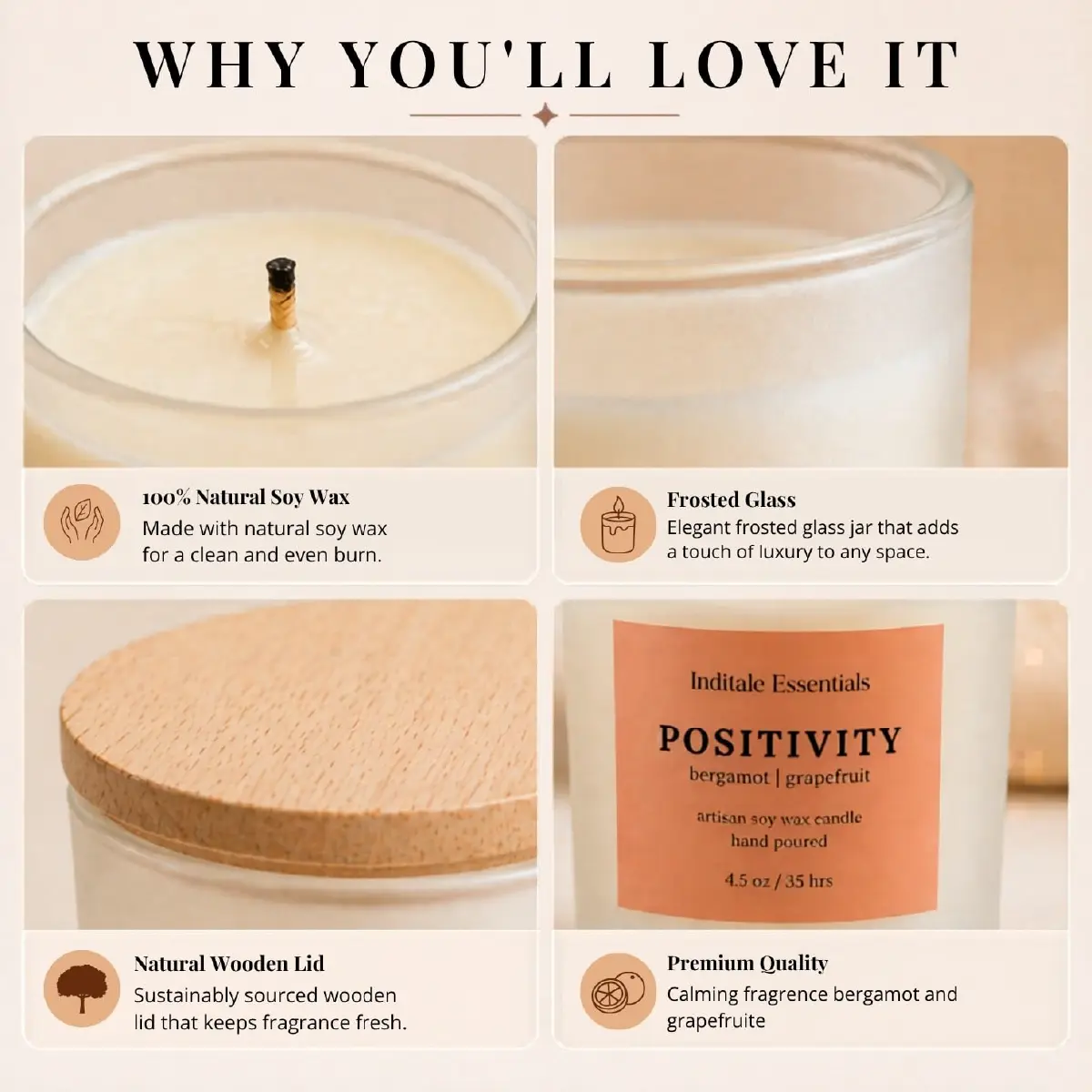 Frosted Jar Candle With Lid - Bargamot & Grapefruit - (Positivity)