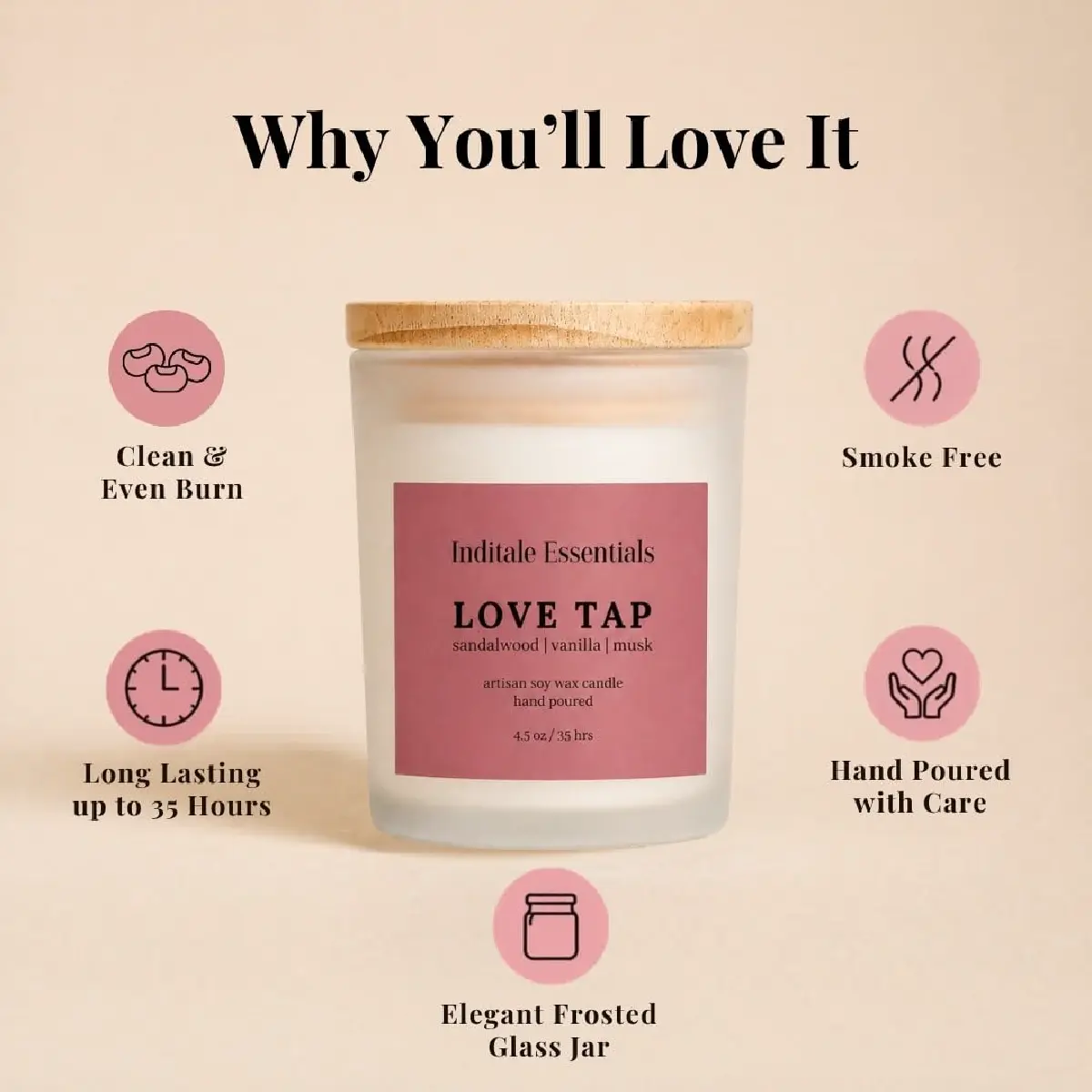 Frosted Jar Candle With Lid - Sandalwood Vanila Musk - (Love Tap)