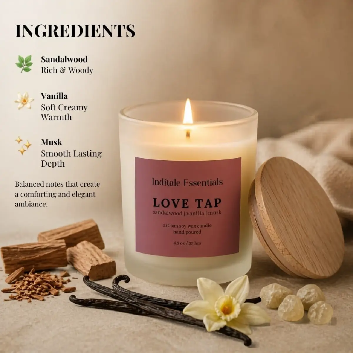 Frosted Jar Candle With Lid - Sandalwood Vanila Musk - (Love Tap)