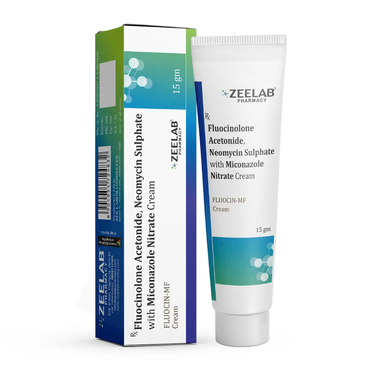 Fluocin MF Cream | Fluocinolone Acetonide 0.25mg + Miconazole 20mg + Neomycin 5mg Skin Infection Cream | 15g Tube