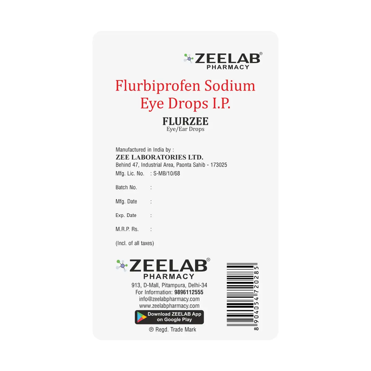 Flurzee Ocular Pain Eye Drops 5 ml