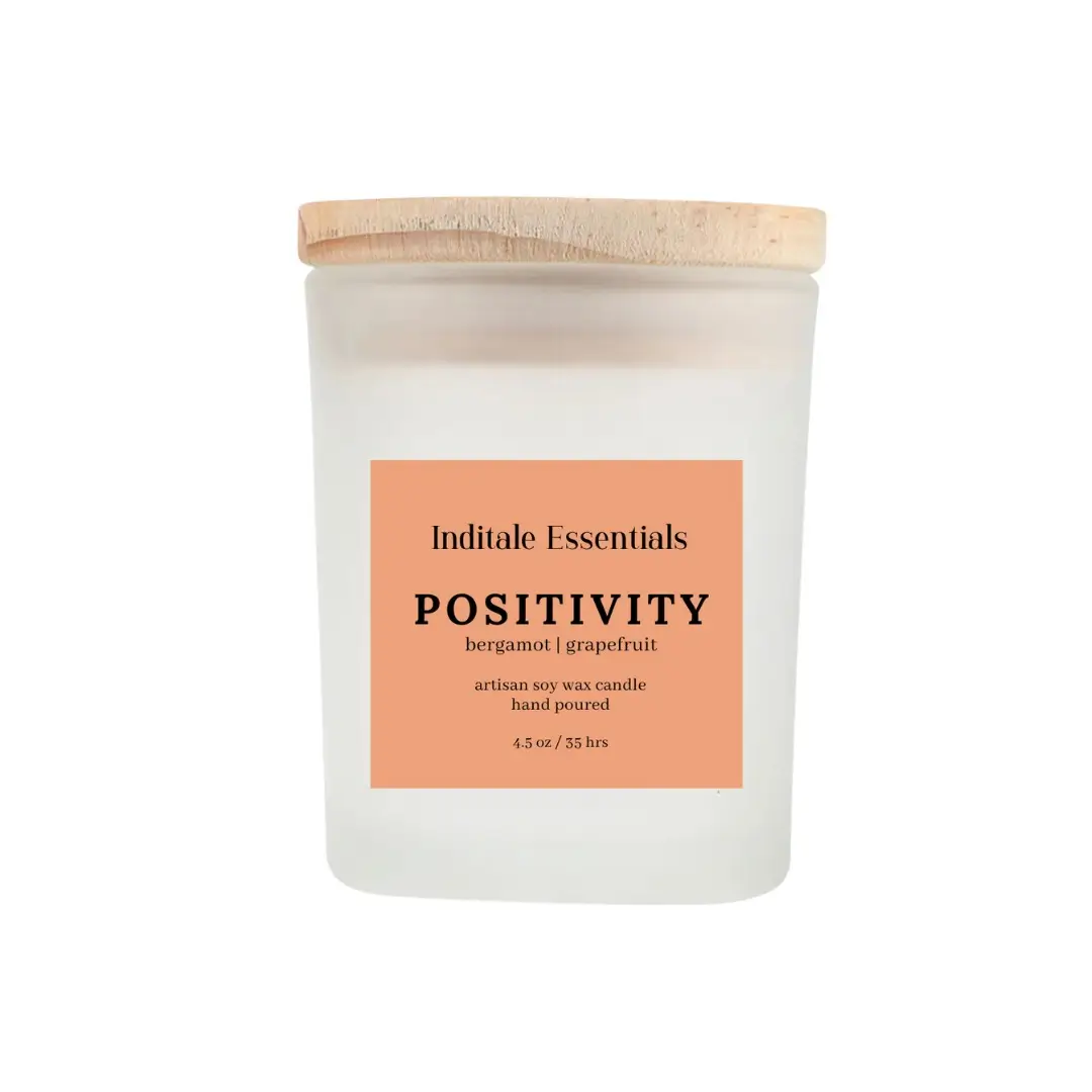 Frosted Jar Candle With Lid &ndash; Bergamot & Grapefruit (Positivity) | Bergamot + Grapefruit Scented Candle | Citrus Home Fragrance Candle