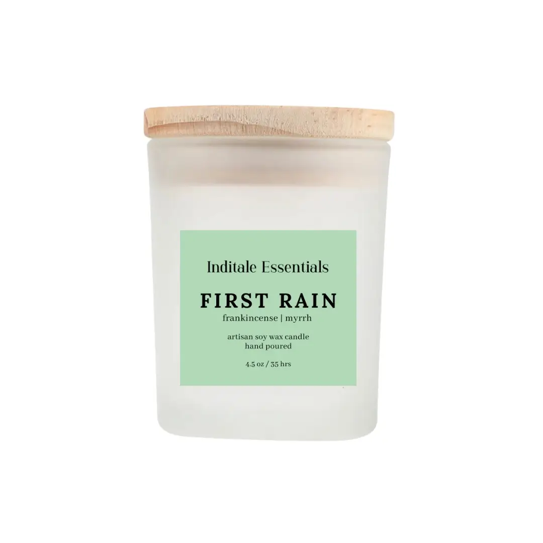 Frosted Jar Candle With Lid &ndash; Frankincense & Myrrh (First Rain) | Frankincense + Myrrh Scented Candle | Aromatic Home Fragrance Candle