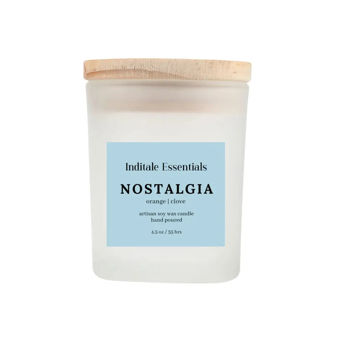 Frosted Jar Candle With Lid &ndash; Orange & Clove (Nostalgia) | Orange + Clove Scented Candle | Aromatic Home Fragrance Candle