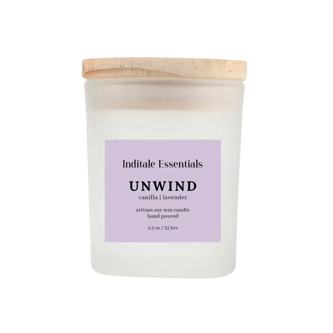 Frosted Jar Candle With Lid &ndash; Vanilla & Lavender (Unwind) | Vanilla + Lavender Scented Candle | Relaxing Home Fragrance Candle