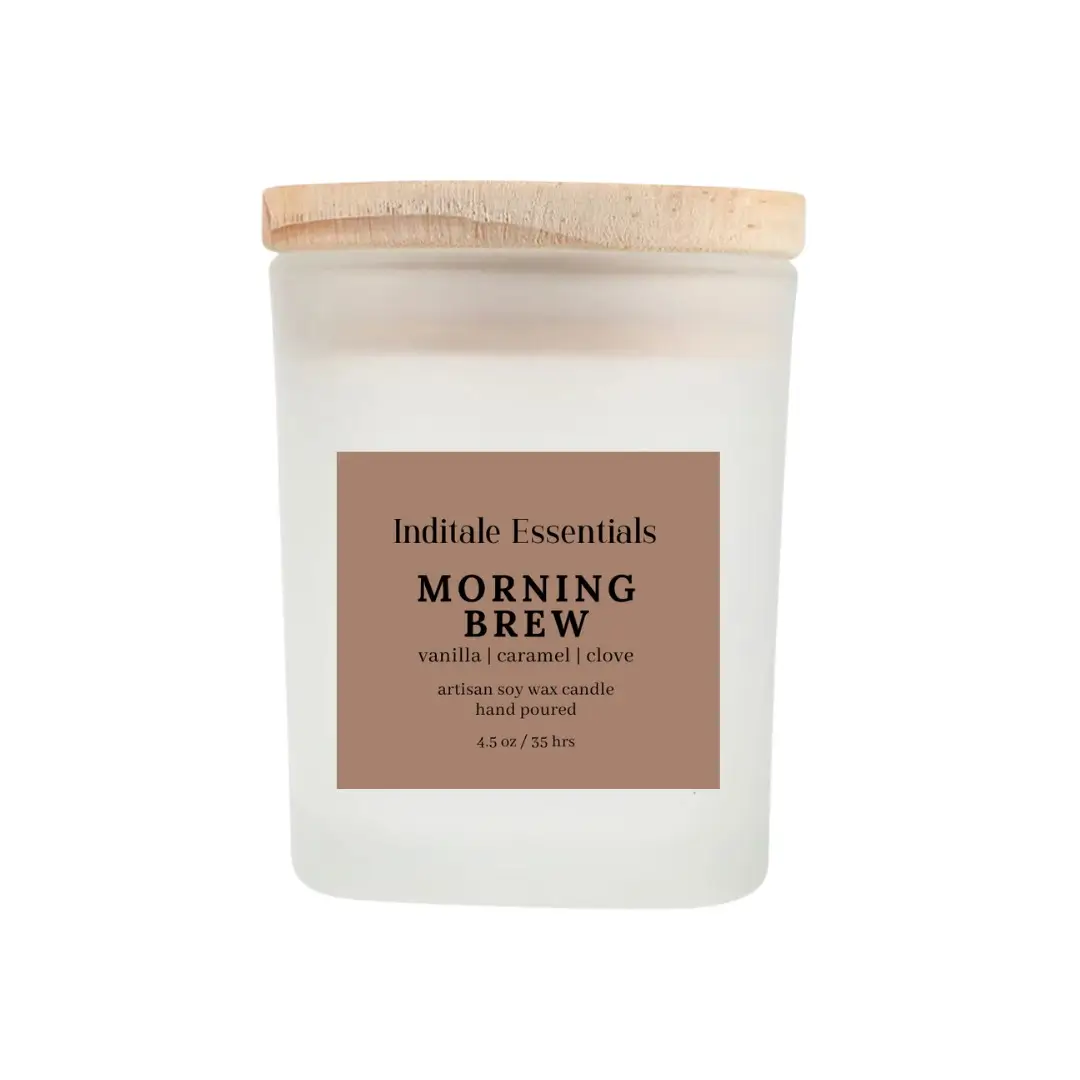 Frosted Jar Candle With Lid &ndash; Vanilla, Caramel & Clove (Morning Brew) | Vanilla + Caramel + Clove Scented Candle | Warm Home Fragrance Candle