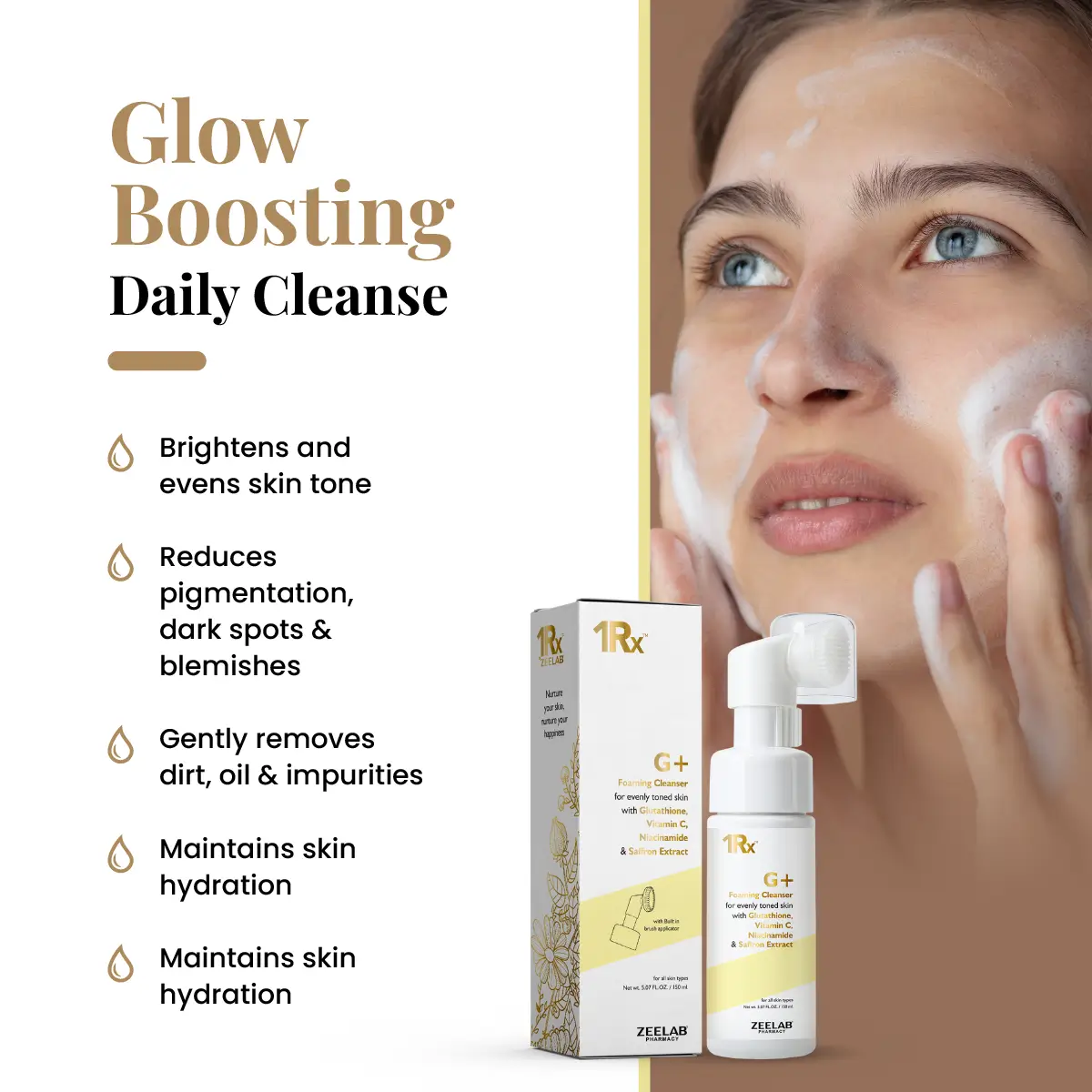 1Rx G+ Foaming Cleanser with Glutathione + Vitamin C + Niacinamide 