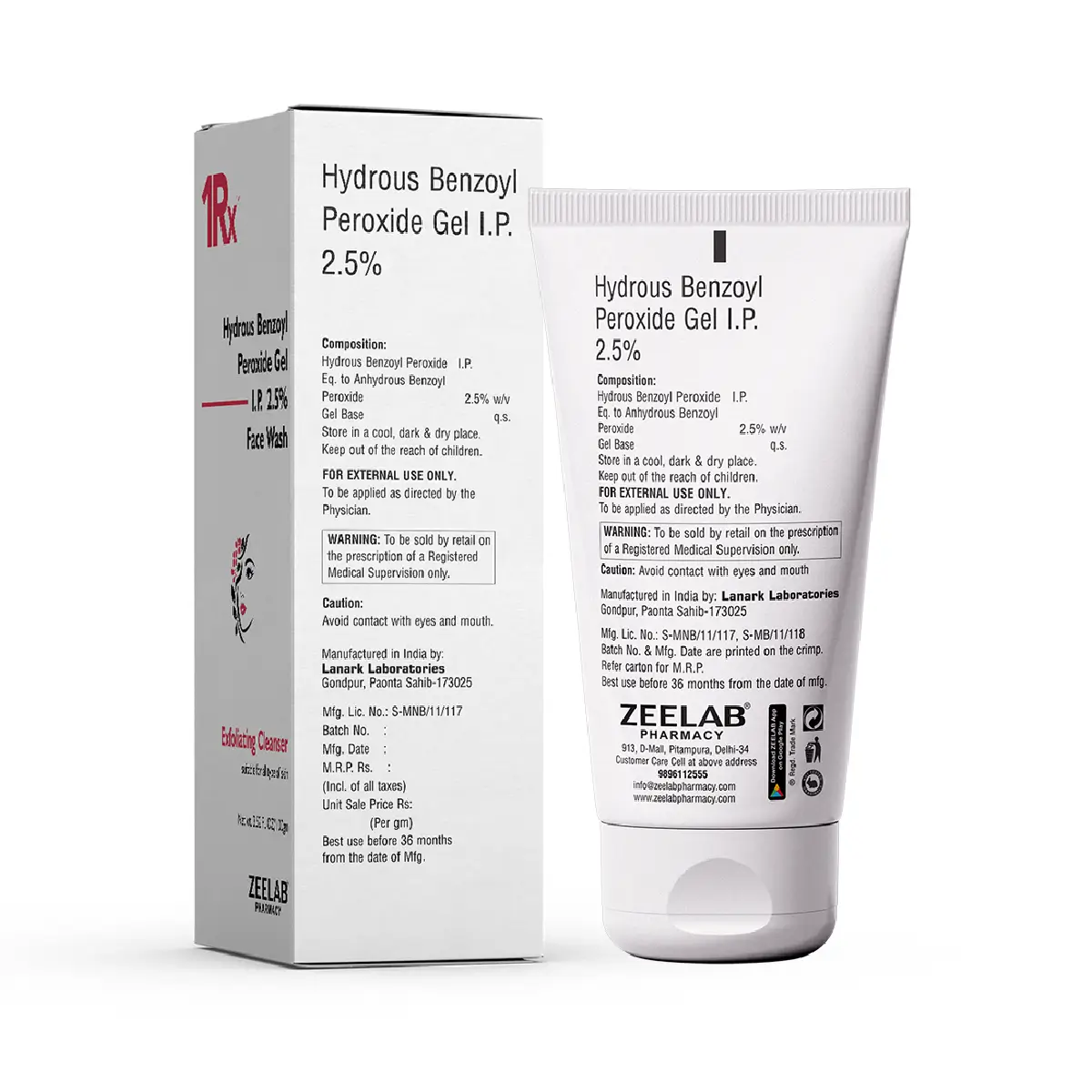 1RX Hydrous Benzoyl Peroxide 2.5% Face Wash