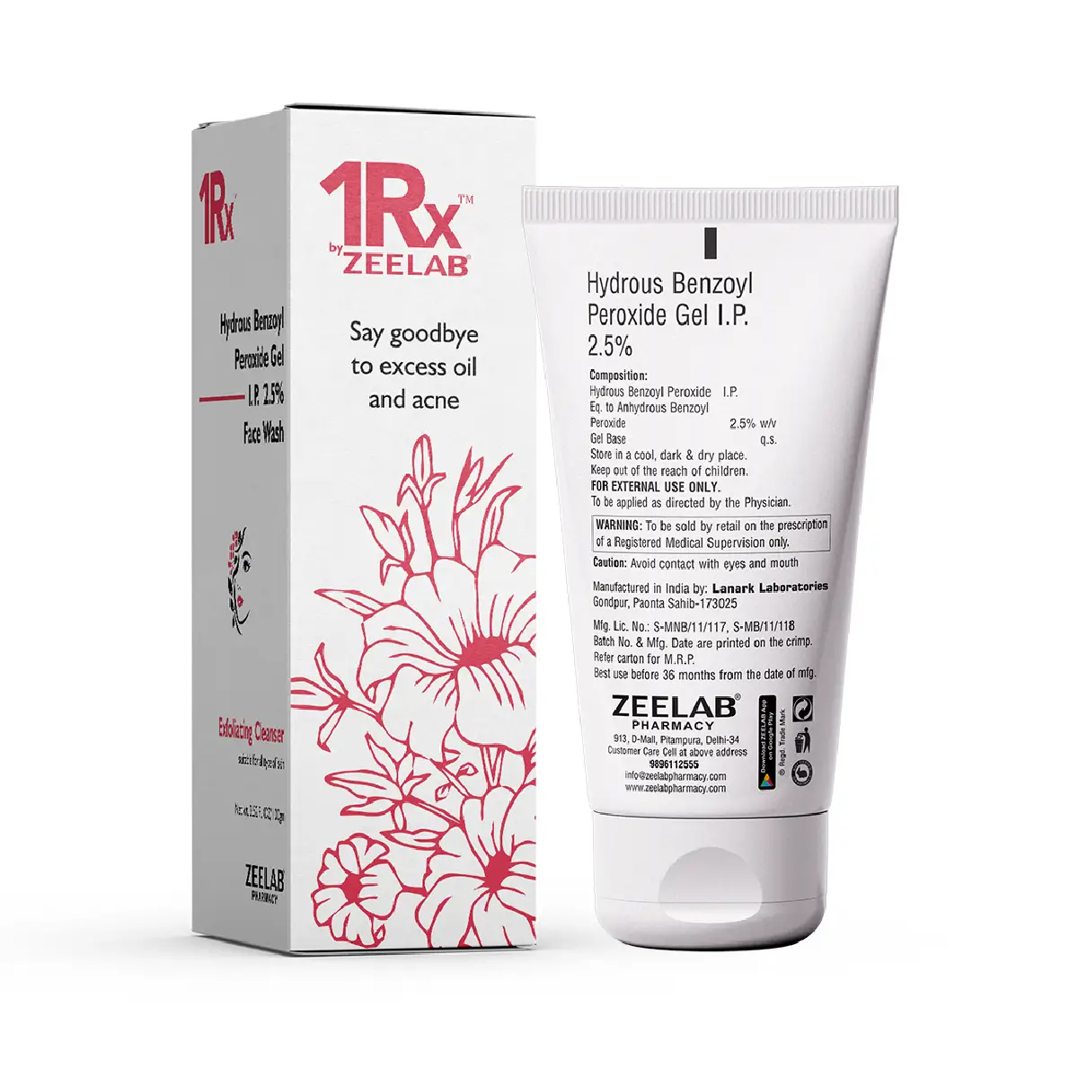 1RX Hydrous Benzoyl Peroxide 2.5% Face Wash