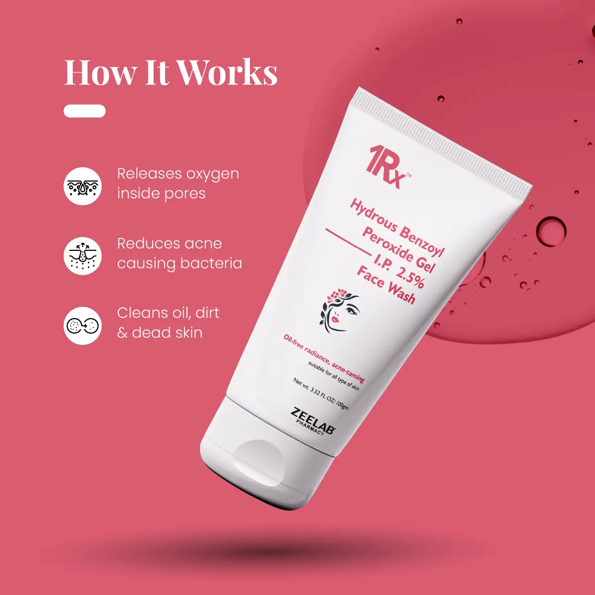 1RX Hydrous Benzoyl Peroxide 2.5% Face Wash